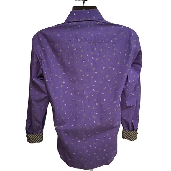 Jared Lang Mens Purple Paisley Button Up Shirt Medium Flip Contrast Collar Cuffs - Picture 3 of 9
